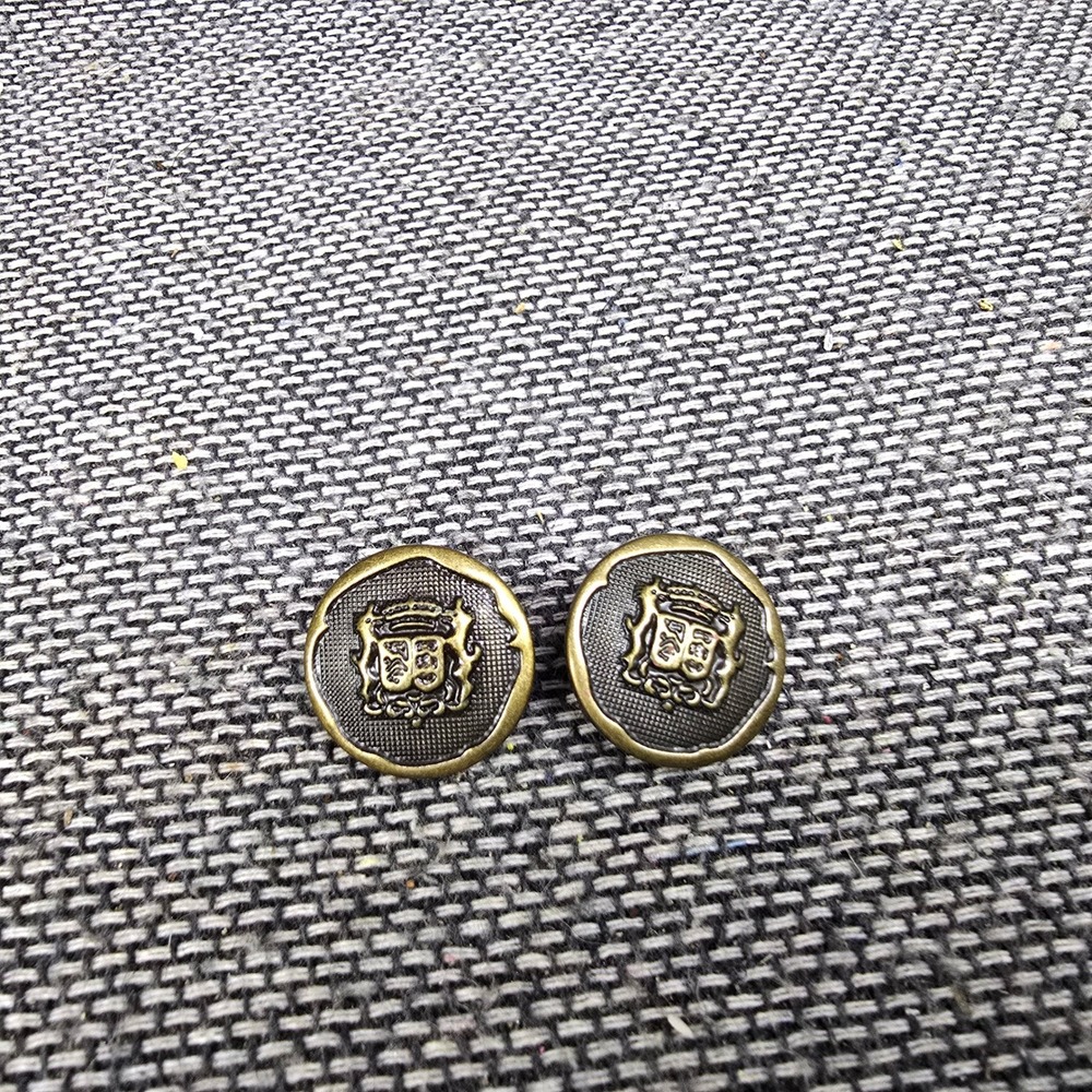 Buttons Vintage Crest Heraldic Set of 2 Bronze Excellent Dark Academia